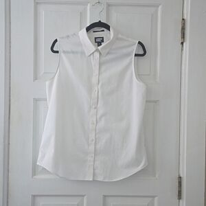 Sleeveless, white shirt, cotton, button down, blouse